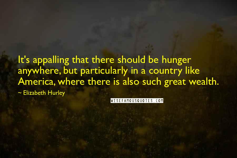 Elizabeth Hurley Quotes: It's appalling that there should be hunger anywhere, but particularly in a country like America, where there is also such great wealth.