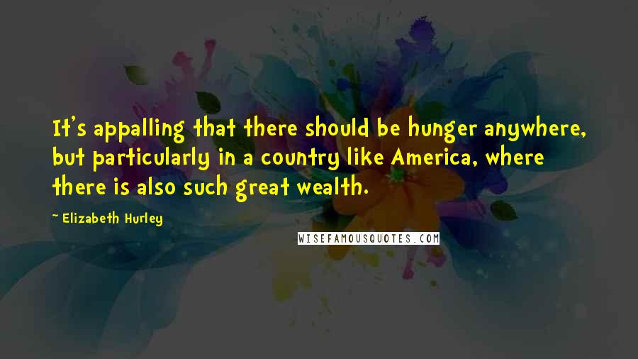 Elizabeth Hurley Quotes: It's appalling that there should be hunger anywhere, but particularly in a country like America, where there is also such great wealth.