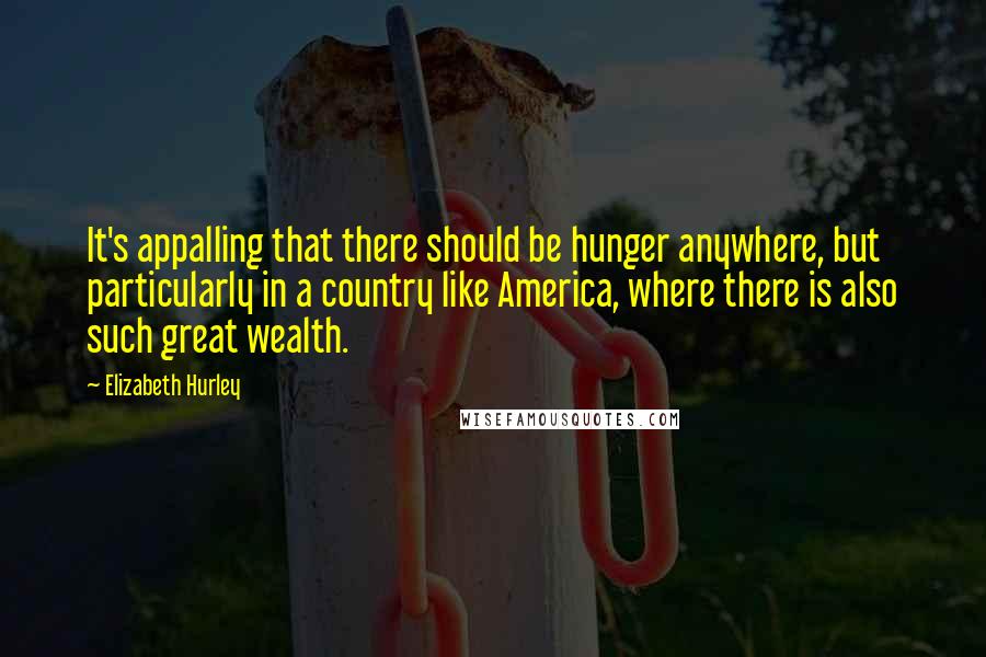 Elizabeth Hurley Quotes: It's appalling that there should be hunger anywhere, but particularly in a country like America, where there is also such great wealth.