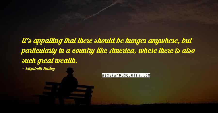 Elizabeth Hurley Quotes: It's appalling that there should be hunger anywhere, but particularly in a country like America, where there is also such great wealth.