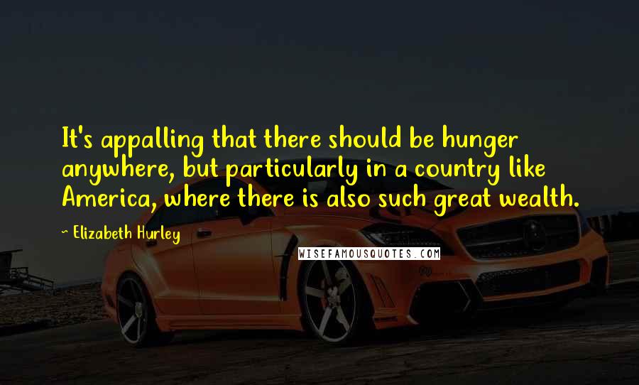 Elizabeth Hurley Quotes: It's appalling that there should be hunger anywhere, but particularly in a country like America, where there is also such great wealth.