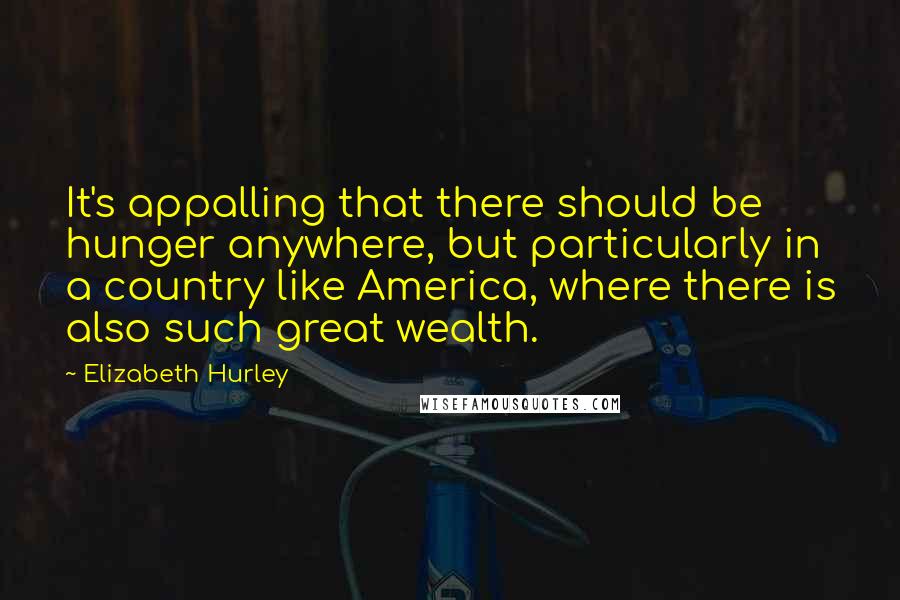 Elizabeth Hurley Quotes: It's appalling that there should be hunger anywhere, but particularly in a country like America, where there is also such great wealth.