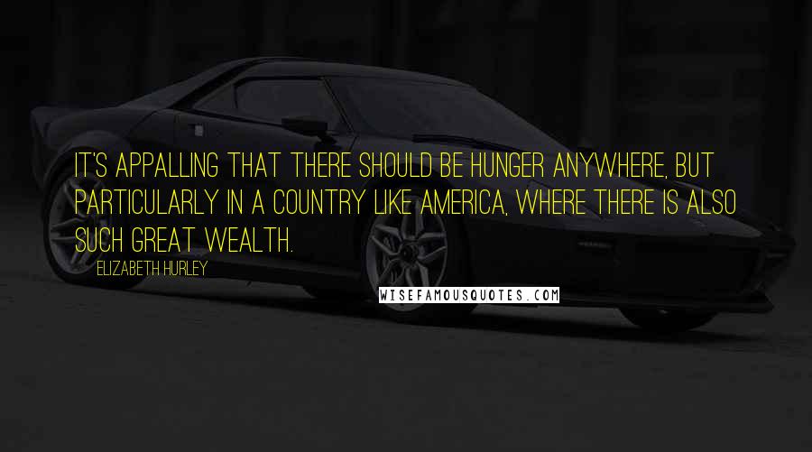 Elizabeth Hurley Quotes: It's appalling that there should be hunger anywhere, but particularly in a country like America, where there is also such great wealth.