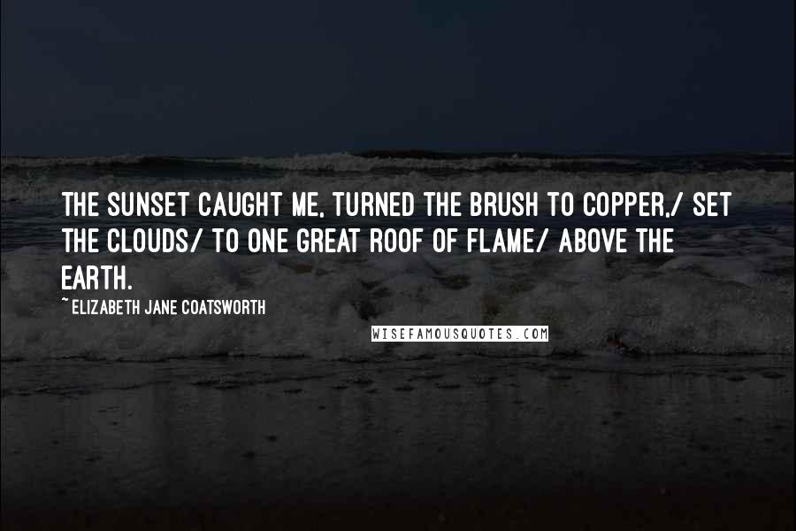 Elizabeth Jane Coatsworth Quotes: The sunset caught me, turned the brush to copper,/ set the clouds/ to one great roof of flame/ above the earth.