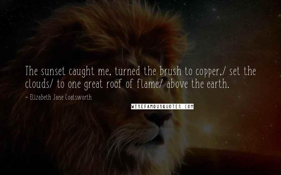 Elizabeth Jane Coatsworth Quotes: The sunset caught me, turned the brush to copper,/ set the clouds/ to one great roof of flame/ above the earth.