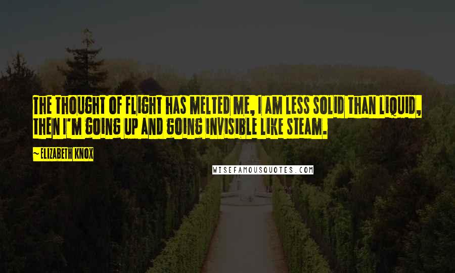 Elizabeth Knox Quotes: The thought of flight has melted me, I am less solid than liquid, then I'm going up and going invisible like steam.