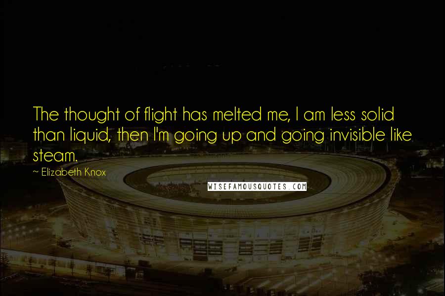 Elizabeth Knox Quotes: The thought of flight has melted me, I am less solid than liquid, then I'm going up and going invisible like steam.