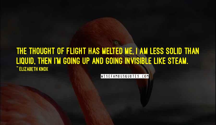 Elizabeth Knox Quotes: The thought of flight has melted me, I am less solid than liquid, then I'm going up and going invisible like steam.