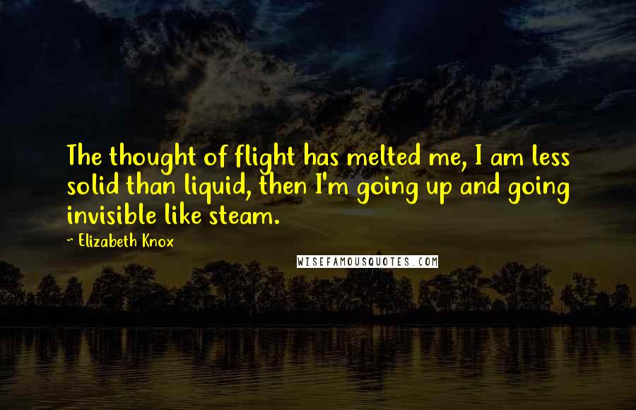 Elizabeth Knox Quotes: The thought of flight has melted me, I am less solid than liquid, then I'm going up and going invisible like steam.