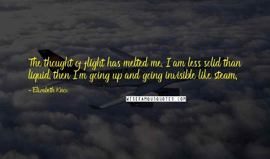 Elizabeth Knox Quotes: The thought of flight has melted me, I am less solid than liquid, then I'm going up and going invisible like steam.