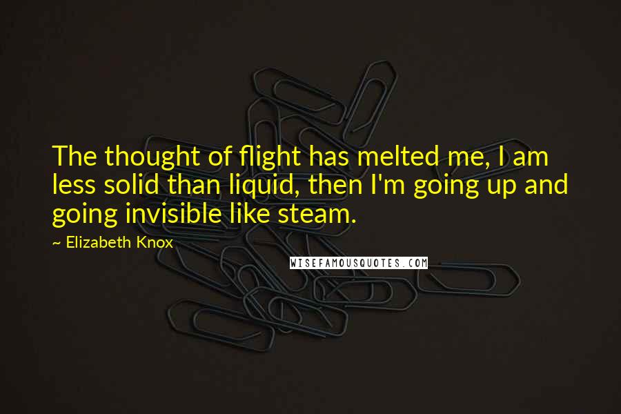 Elizabeth Knox Quotes: The thought of flight has melted me, I am less solid than liquid, then I'm going up and going invisible like steam.