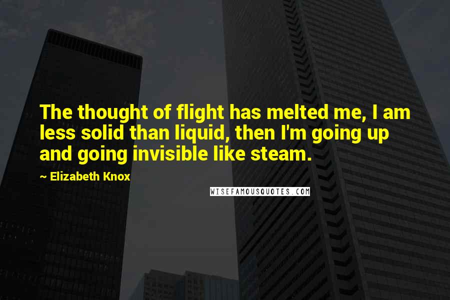 Elizabeth Knox Quotes: The thought of flight has melted me, I am less solid than liquid, then I'm going up and going invisible like steam.
