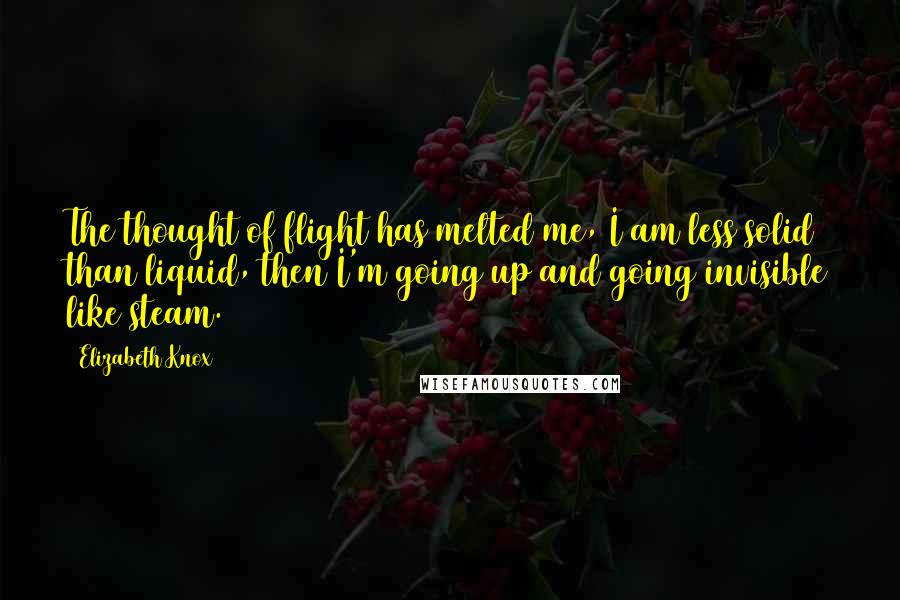 Elizabeth Knox Quotes: The thought of flight has melted me, I am less solid than liquid, then I'm going up and going invisible like steam.