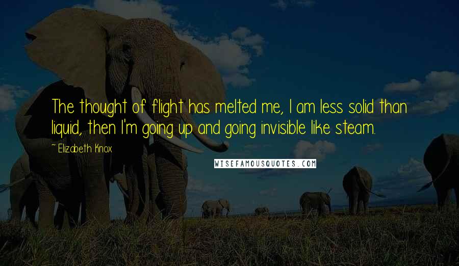 Elizabeth Knox Quotes: The thought of flight has melted me, I am less solid than liquid, then I'm going up and going invisible like steam.