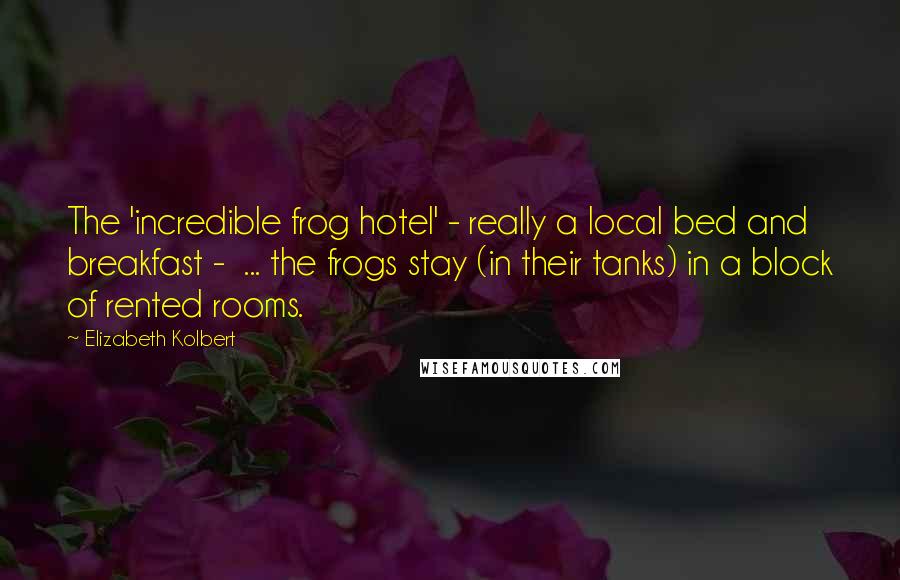 Elizabeth Kolbert Quotes: The 'incredible frog hotel' - really a local bed and breakfast -  ... the frogs stay (in their tanks) in a block of rented rooms.