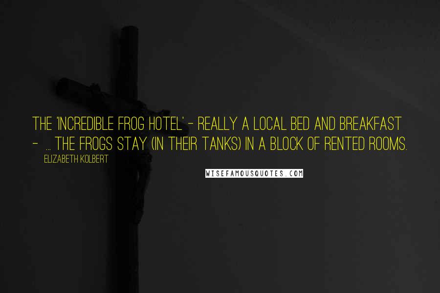 Elizabeth Kolbert Quotes: The 'incredible frog hotel' - really a local bed and breakfast -  ... the frogs stay (in their tanks) in a block of rented rooms.