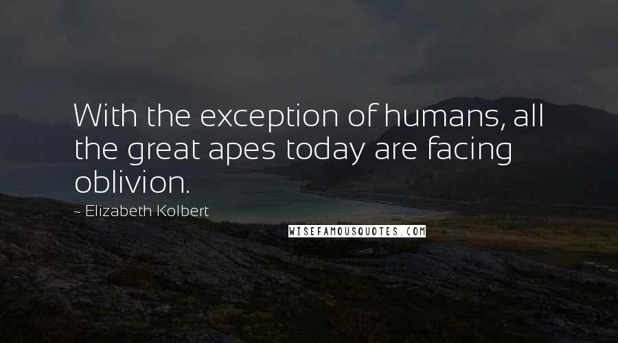 Elizabeth Kolbert Quotes: With the exception of humans, all the great apes today are facing oblivion.