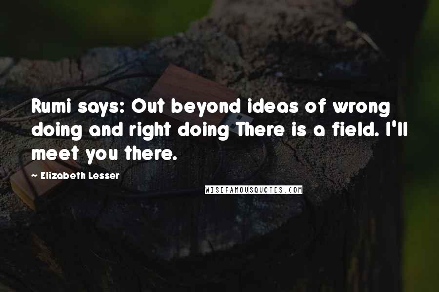 Elizabeth Lesser Quotes: Rumi says: Out beyond ideas of wrong doing and right doing There is a field. I'll meet you there.