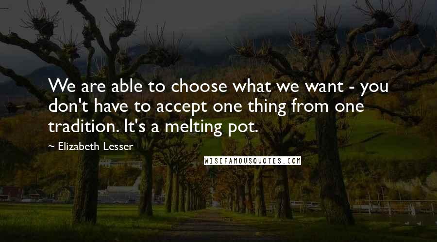 Elizabeth Lesser Quotes: We are able to choose what we want - you don't have to accept one thing from one tradition. It's a melting pot.