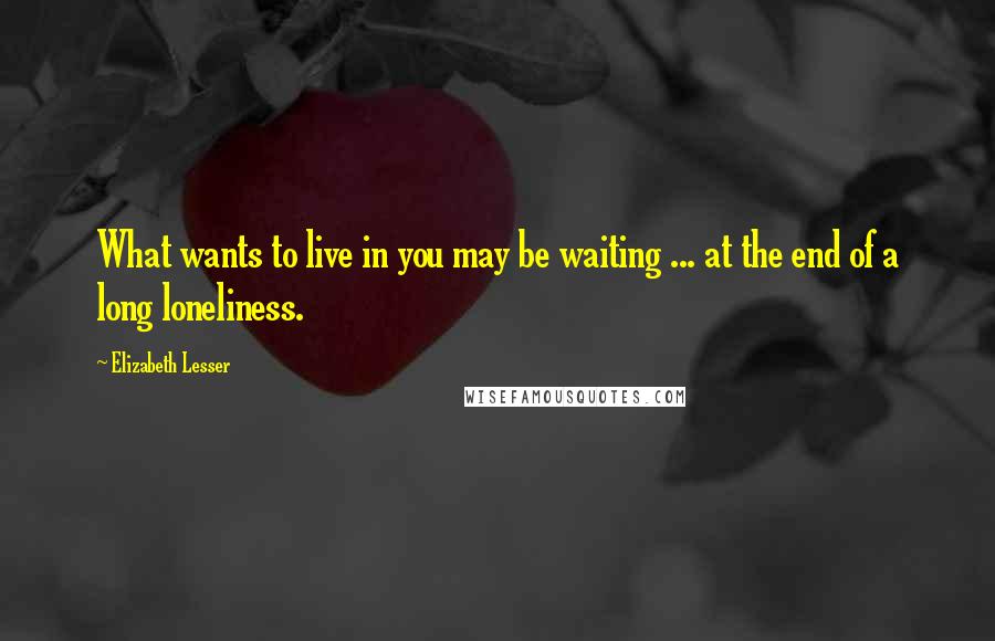 Elizabeth Lesser Quotes: What wants to live in you may be waiting ... at the end of a long loneliness.