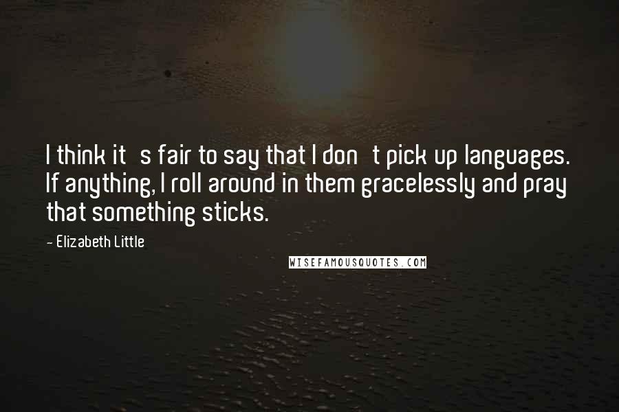 Elizabeth Little Quotes: I think it's fair to say that I don't pick up languages. If anything, I roll around in them gracelessly and pray that something sticks.