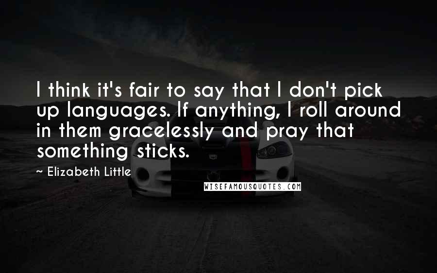 Elizabeth Little Quotes: I think it's fair to say that I don't pick up languages. If anything, I roll around in them gracelessly and pray that something sticks.