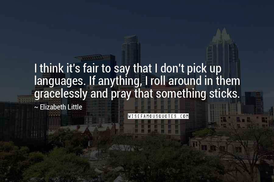 Elizabeth Little Quotes: I think it's fair to say that I don't pick up languages. If anything, I roll around in them gracelessly and pray that something sticks.