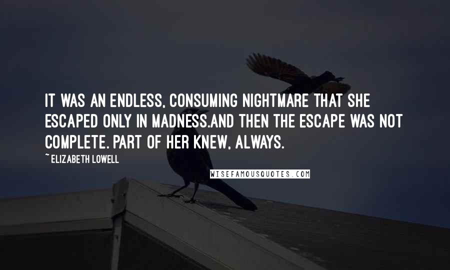Elizabeth Lowell Quotes: It was an endless, consuming nightmare that she escaped only in madness.And then the escape was not complete. Part of her knew, always.