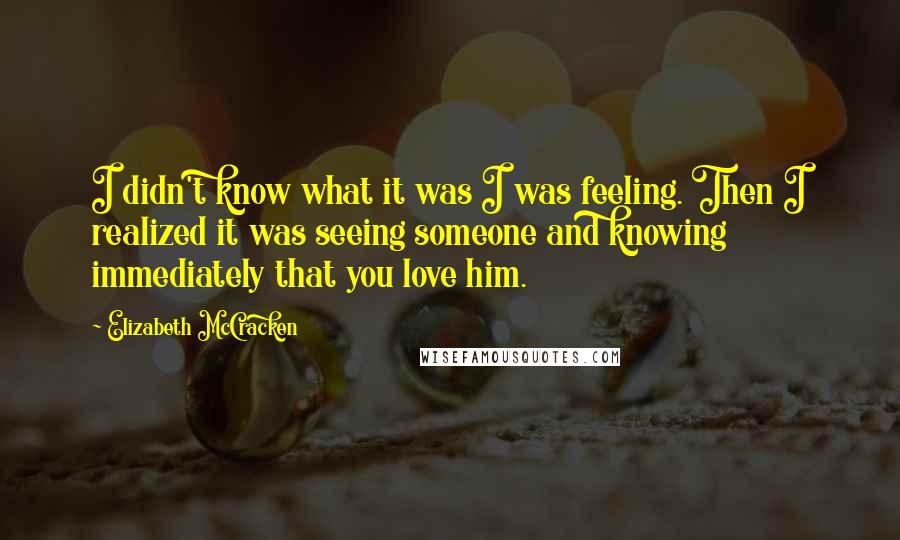 Elizabeth McCracken Quotes: I didn't know what it was I was feeling. Then I realized it was seeing someone and knowing immediately that you love him.