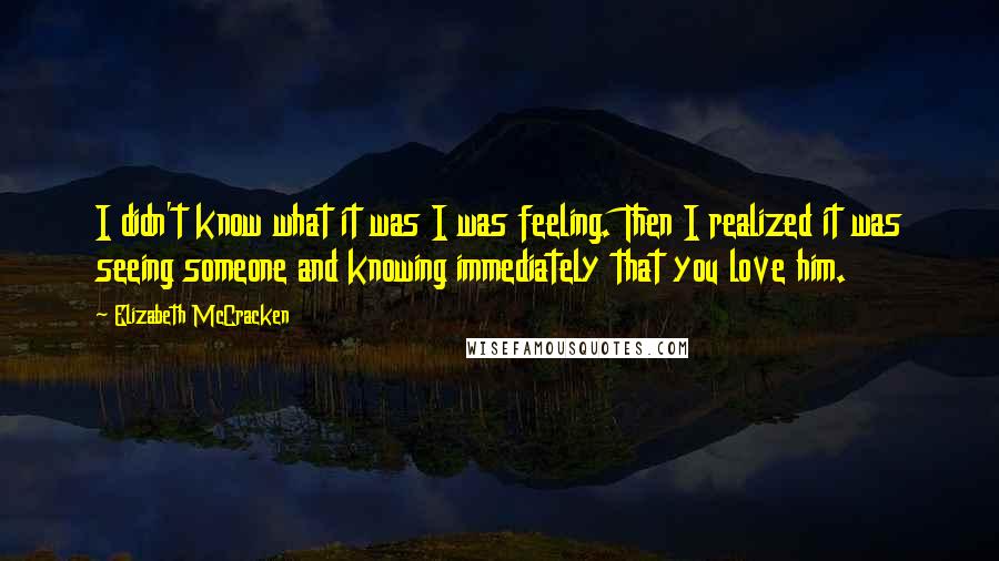 Elizabeth McCracken Quotes: I didn't know what it was I was feeling. Then I realized it was seeing someone and knowing immediately that you love him.