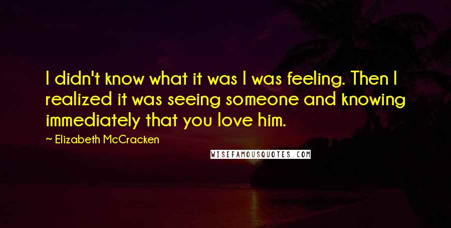 Elizabeth McCracken Quotes: I didn't know what it was I was feeling. Then I realized it was seeing someone and knowing immediately that you love him.