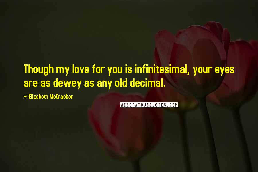 Elizabeth McCracken Quotes: Though my love for you is infinitesimal, your eyes are as dewey as any old decimal.