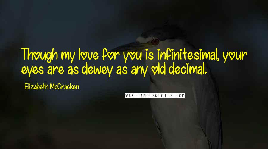 Elizabeth McCracken Quotes: Though my love for you is infinitesimal, your eyes are as dewey as any old decimal.