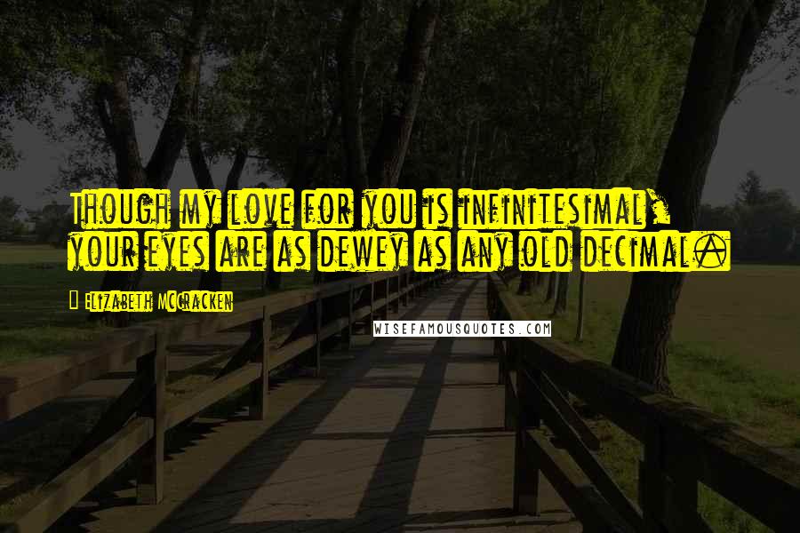 Elizabeth McCracken Quotes: Though my love for you is infinitesimal, your eyes are as dewey as any old decimal.