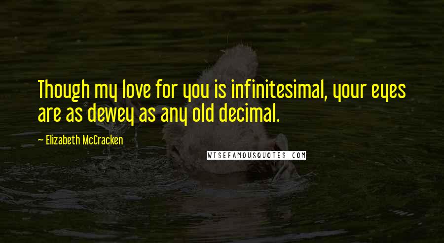 Elizabeth McCracken Quotes: Though my love for you is infinitesimal, your eyes are as dewey as any old decimal.