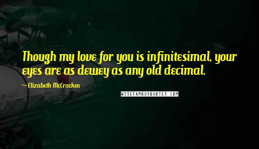 Elizabeth McCracken Quotes: Though my love for you is infinitesimal, your eyes are as dewey as any old decimal.