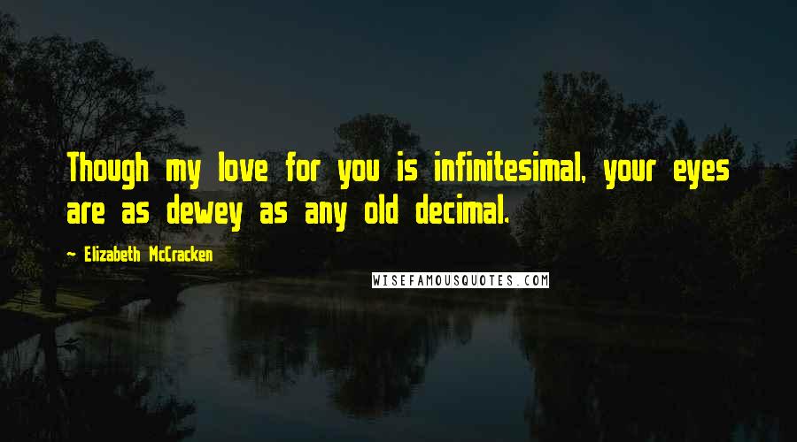 Elizabeth McCracken Quotes: Though my love for you is infinitesimal, your eyes are as dewey as any old decimal.