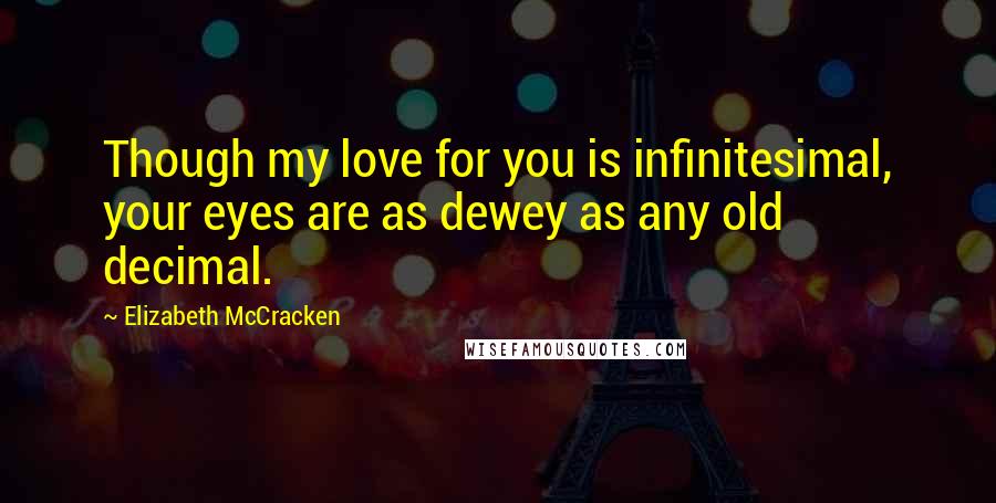 Elizabeth McCracken Quotes: Though my love for you is infinitesimal, your eyes are as dewey as any old decimal.