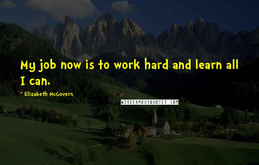 Elizabeth McGovern Quotes: My job now is to work hard and learn all I can.