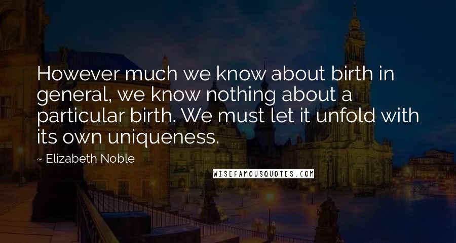 Elizabeth Noble Quotes: However much we know about birth in general, we know nothing about a particular birth. We must let it unfold with its own uniqueness.