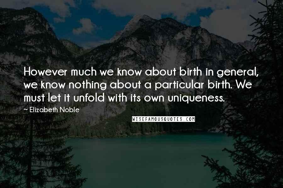 Elizabeth Noble Quotes: However much we know about birth in general, we know nothing about a particular birth. We must let it unfold with its own uniqueness.