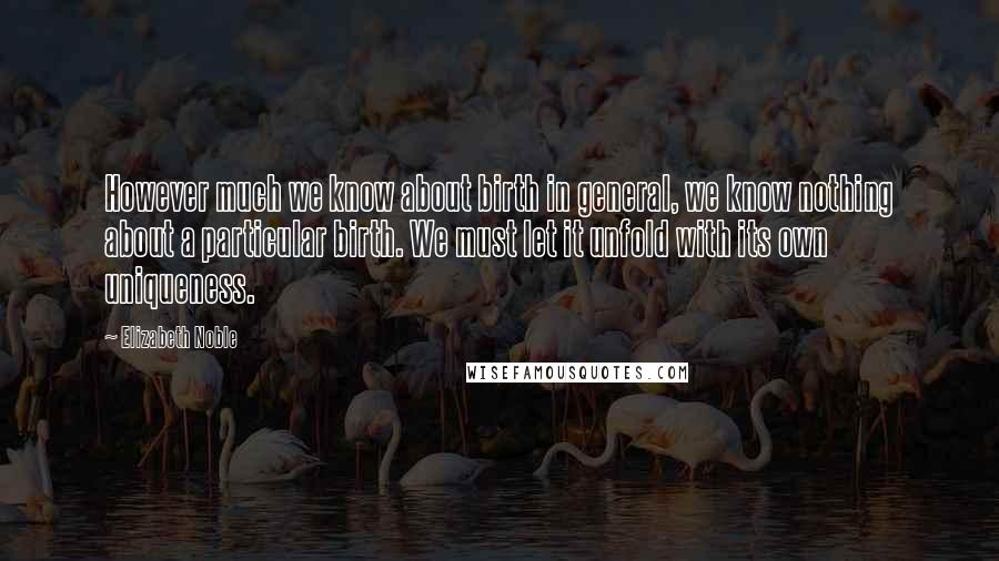Elizabeth Noble Quotes: However much we know about birth in general, we know nothing about a particular birth. We must let it unfold with its own uniqueness.