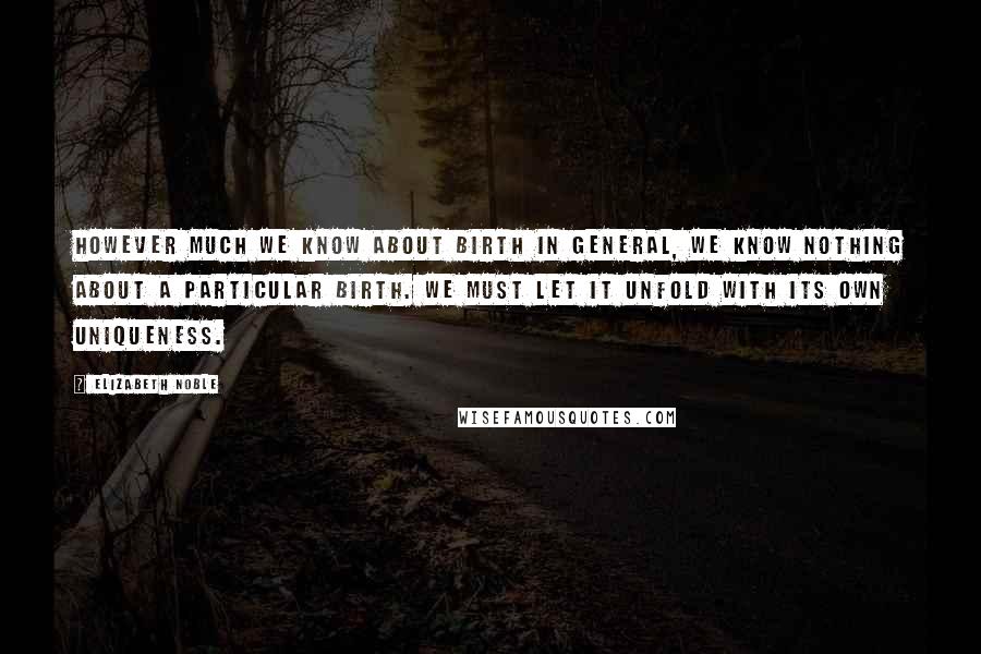 Elizabeth Noble Quotes: However much we know about birth in general, we know nothing about a particular birth. We must let it unfold with its own uniqueness.