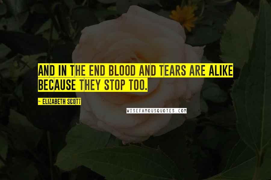 Elizabeth Scott Quotes: And in the end blood and tears are alike because they stop too.