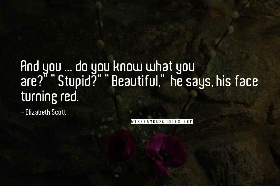 Elizabeth Scott Quotes: And you ... do you know what you are?""Stupid?""Beautiful," he says, his face turning red.