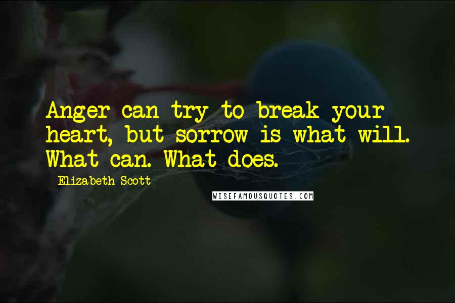Elizabeth Scott Quotes: Anger can try to break your heart, but sorrow is what will. What can. What does.