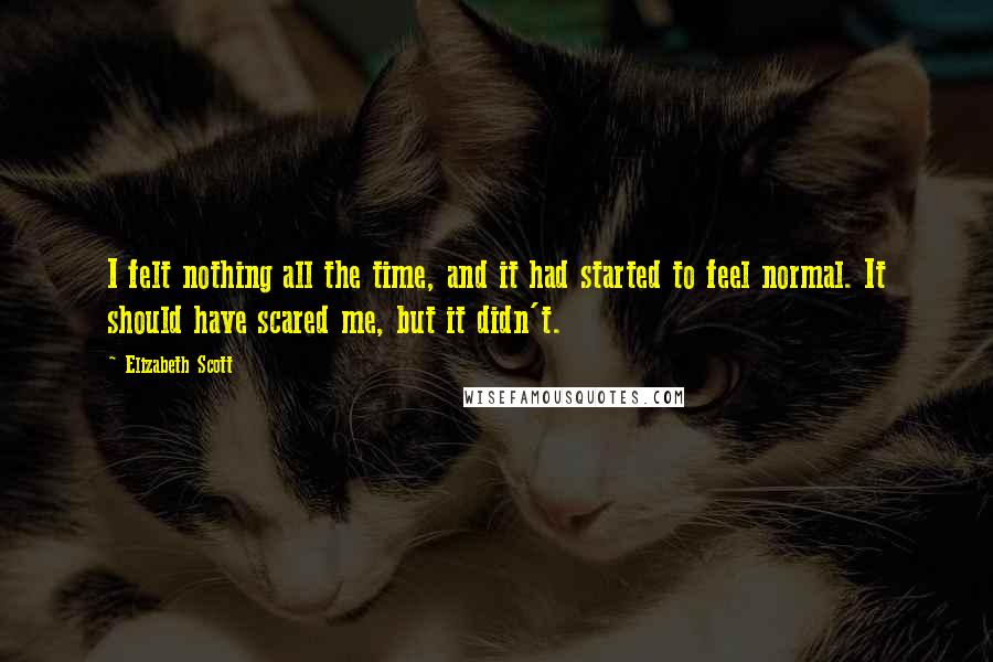 Elizabeth Scott Quotes: I felt nothing all the time, and it had started to feel normal. It should have scared me, but it didn't.