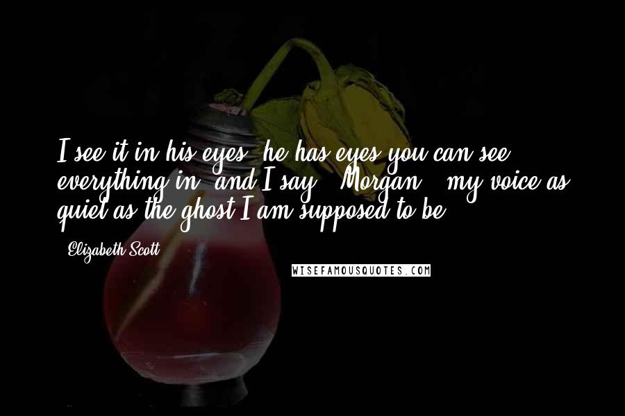 Elizabeth Scott Quotes: I see it in his eyes, he has eyes you can see everything in, and I say, "Morgan," my voice as quiet as the ghost I am supposed to be.