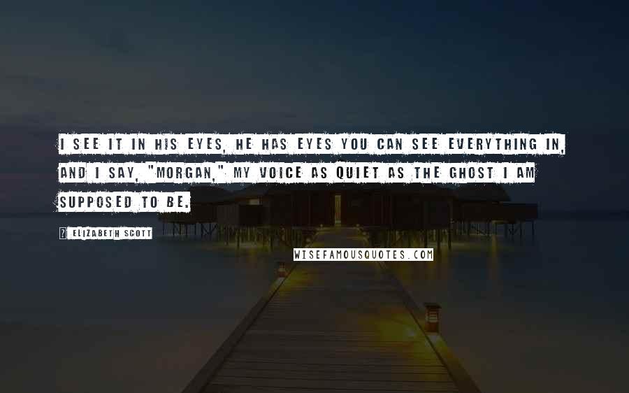 Elizabeth Scott Quotes: I see it in his eyes, he has eyes you can see everything in, and I say, "Morgan," my voice as quiet as the ghost I am supposed to be.