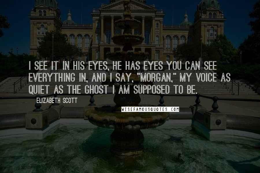 Elizabeth Scott Quotes: I see it in his eyes, he has eyes you can see everything in, and I say, "Morgan," my voice as quiet as the ghost I am supposed to be.